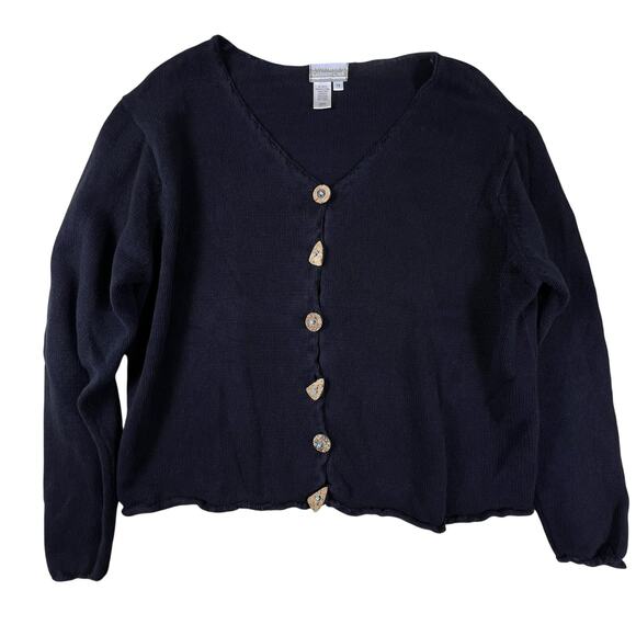 Vintage Coldwater Creek Cardigan L/XL Black Artisan Boho Knit Turquoise Buttons - Picture 4 of 14